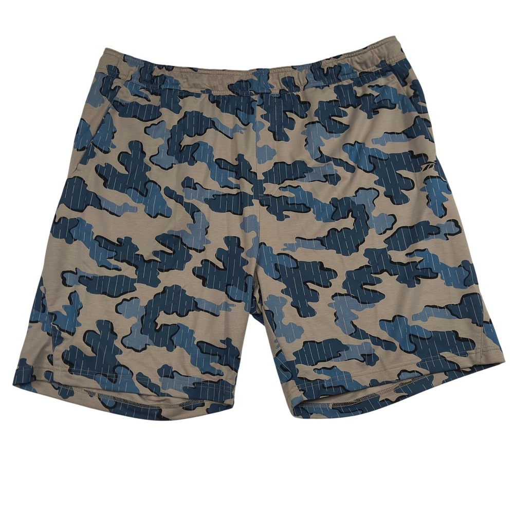 Reebok Speedwick Mens 2XL Camo Athletic Shorts Blue Tan Gym Workout 675
